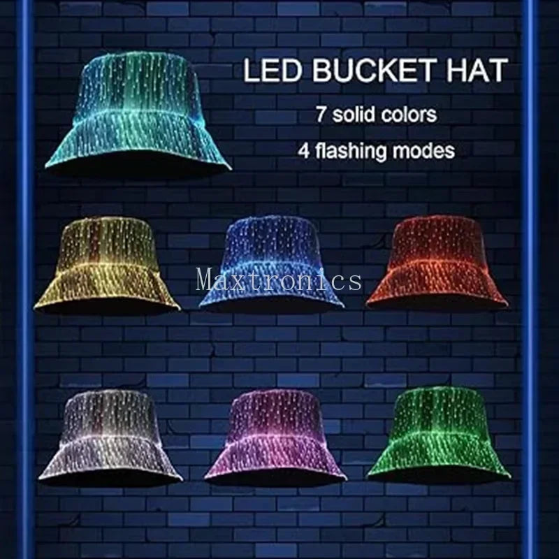 NEW 7 Colors Glow LED Fisherman Hat LED Fiber Optic Cap Hat 5V USB Charging For Men Women Holiday Stage Performance Props Cap