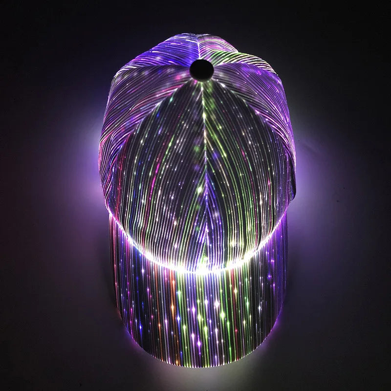 7-color Change LED Fiber Optic Light-emitting Sunshade Cap Bar Dancing Night Running Baseball Cap Halloween Hip-hop Flash Hat