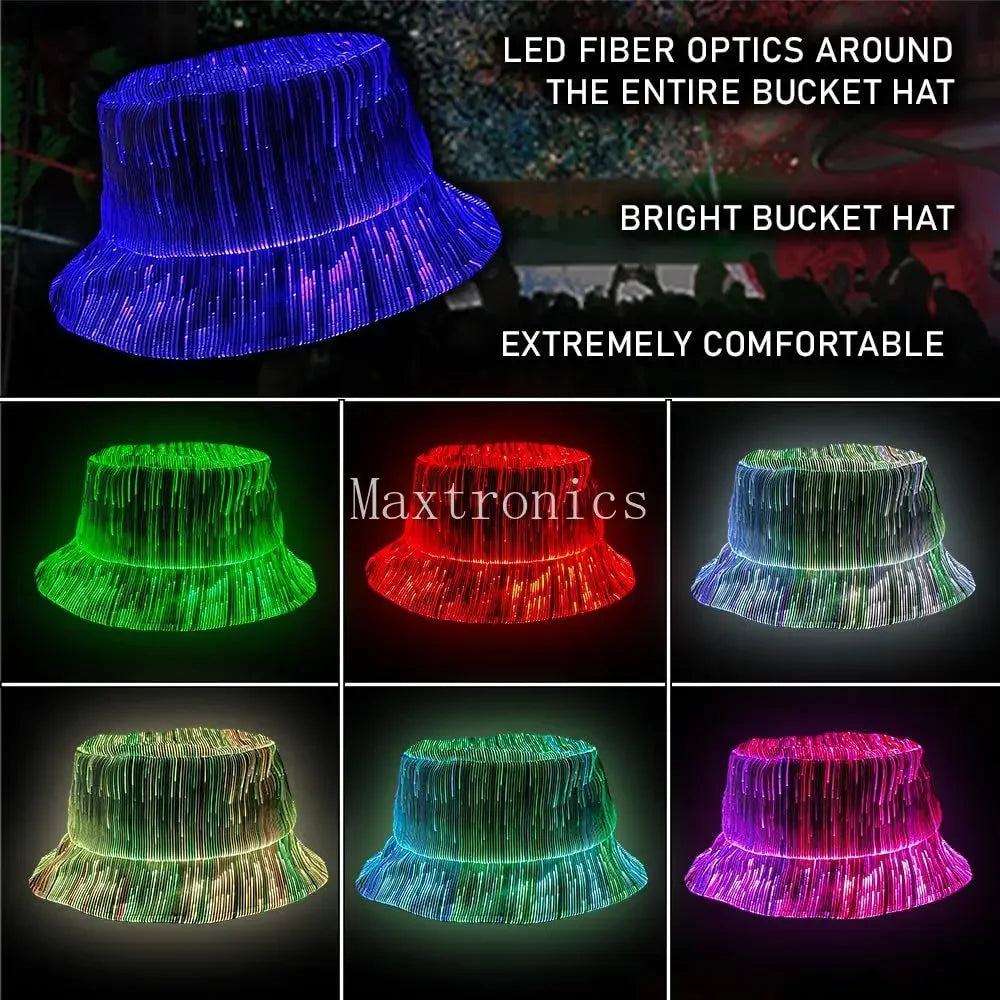 Fibre Optic LED Bucket Hat | 7-Colour Glow, USB Charging — Festival & Stage